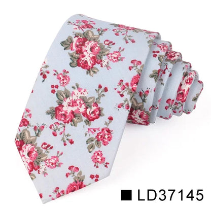 New Floral Tie for Men Women Skinny Cotton Neck Tie for Wedding Casual Mens Neckties Classic Suits Flower Print Neck Ties Cravat