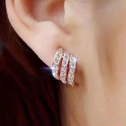 Fashion Gold Color Korean Style Simple Crystal Stud Earrings for Women Wedding Jewerly Bridal Engagement Earrings Female