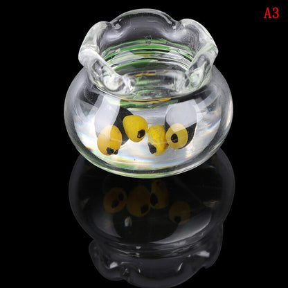 1PCS 1:12 Pet a Glass Bowl for Fish Tank Pole Nets Dollhouse Miniature 1/12 Doll House Decor Accessories