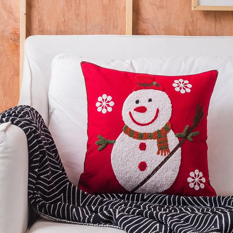 2023 Christmas Pillowcases Embroidered Cushion Cover Cotton Canvas Pillow Case C
