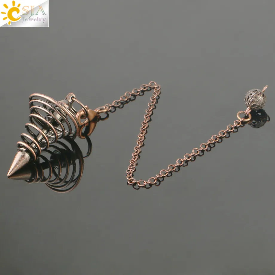 Metal Pendulum Pendulos Radiestesia Pendulums for Dowsing Divination Spiral Cone Antique Gold Color Silver Color Reiki G163