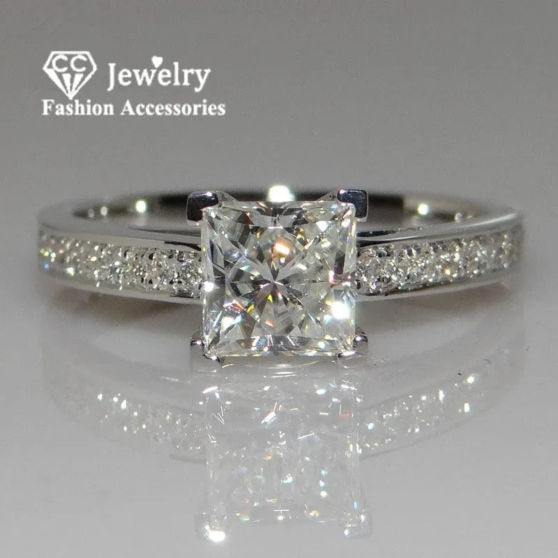 CC Jewelry Fashion Rings for Women Silver Color Simple Design Princess Square Wedding Engagement Bijoux Drop Shipping CC631
