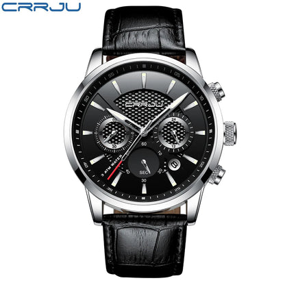 Watches Mens 2021 CRRJU Casual Leather Quartz Men's Watch Top Brand Luxury Business Clock Male Sport Waterproof Date Chronograph