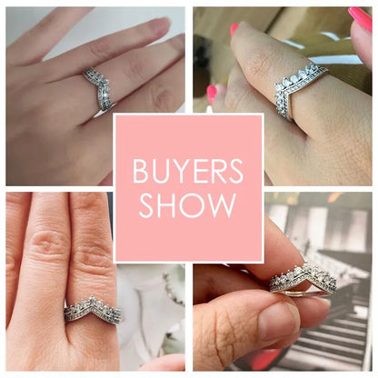 Modian Fashion 100% Real 925 Sterling Zircon Crown Finger Ring Classic Stackable Silver Jewelry for Women Wedding Christmas