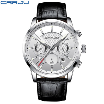 Watches Mens 2021 CRRJU Casual Leather Quartz Men's Watch Top Brand Luxury Business Clock Male Sport Waterproof Date Chronograph