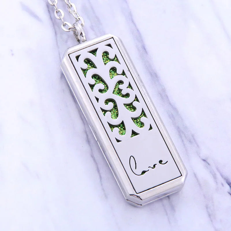Square Stainless Steel Magnetic Aromatherapy Diffuser Necklace Jewelry Perfume Locket Pendant Essential Oil Locket Necklace