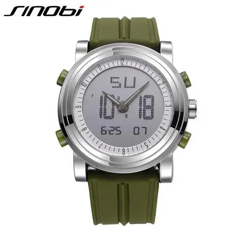 New SINOBI Brand Sports Chronograph Men's Wrist Watches Digital Quartz Double Movement Waterproof Diving Watchband Males Clock