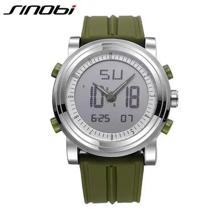 New SINOBI Brand Sports Chronograph Men's Wrist Watches Digital Quartz Double Movement Waterproof Diving Watchband Males Clock