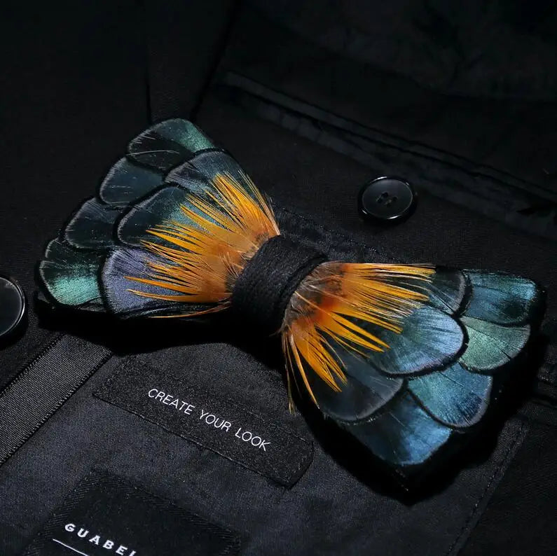 RBOCOTT Feather Bow Ties Men's Luxury Bowtie With Box Fashion Peacock Feather Bow Ties for Men Business Party Wedding