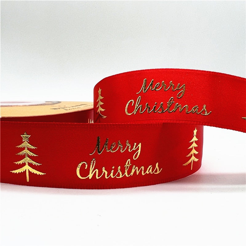 5yards 1inch 25mm Christmas Ribbon Printed Christmas Polyester Ribbon for Handmade Design Christmas Decoration DIY