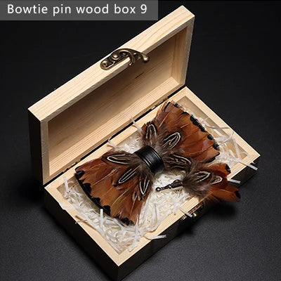 JEMYGINS Bowtie Natural Brid Feather Exquisite Hand Made Men Bow Tie Brooch Pin