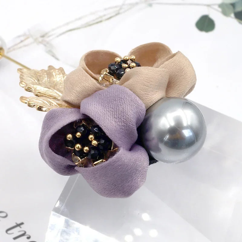 I-Remiel Ladies Cloth Art Pearl Fabric Flower Brooch Pin Cardigan Shirt Shawl Pin Professional Coat Badge Jewelry Accessories