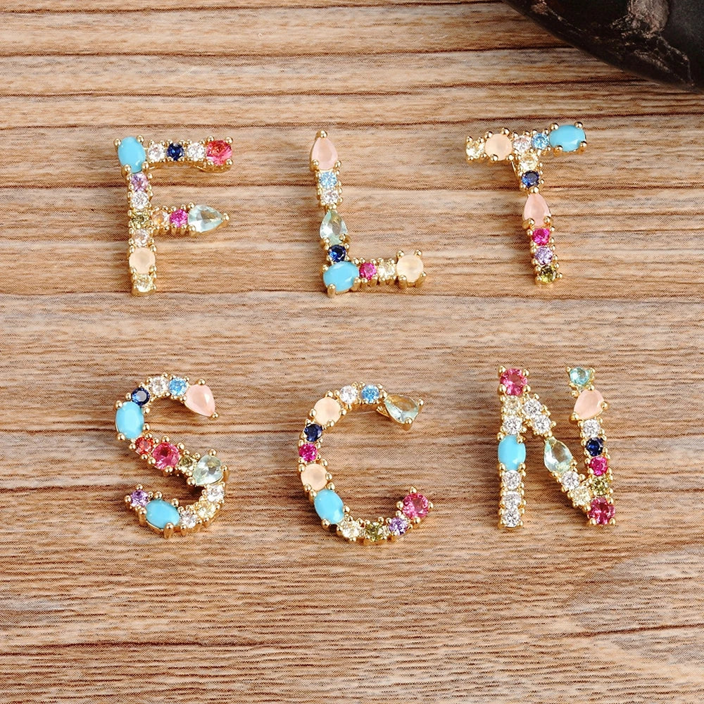 Nidin Rainbow Color Initial CZ Necklace Charm Letter Pendant Name Jewelry Women Accessories Fine Party Birthday
