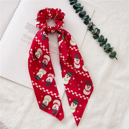 Santa Claus Bows Hair Scrunchies Long Ribbon Ponytail Scarf  Hair Tie Women Girls Elastic Hair Bands Christmas Hair Accessories