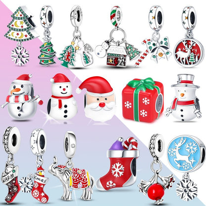 Christmas Plata De Ley 925 New in Red Socks Santa Charm Christmas Tree Beads for Pandora 925 Bracelet Necklace Christmas Jewelry