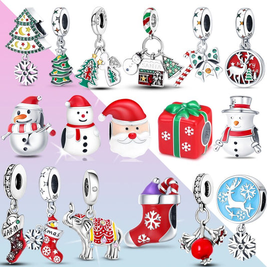 Christmas Plata De Ley 925 New in Red Socks Santa Charm Christmas Tree Beads for Pandora 925 Bracelet Necklace Christmas Jewelry