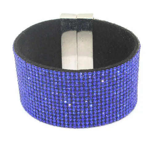 XQNI New Fashion High Quality Handmade Crystal Leather Bracelet for Men Women Trendy Black Rhinestone Classic Charm Bracelet.