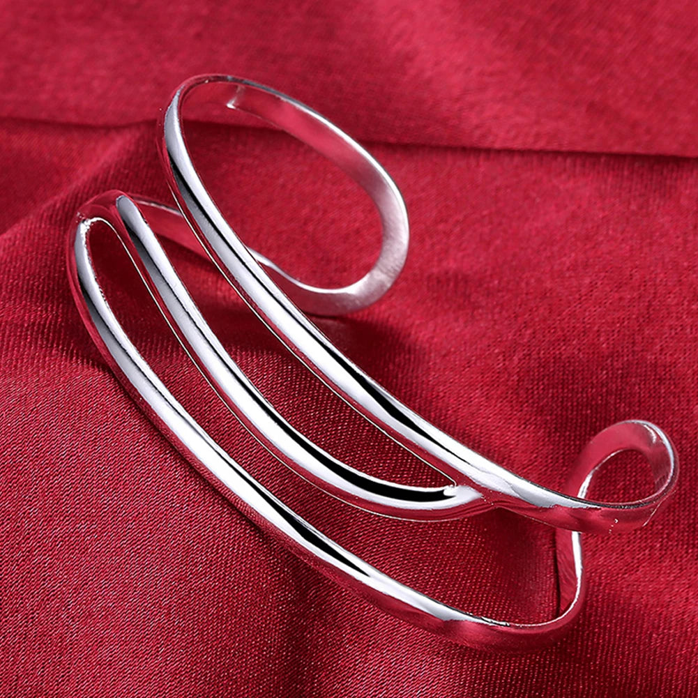 Andara 925 Sterling Silver Round Heart Open Bracelet for Women Jewelry Cuff Bangles