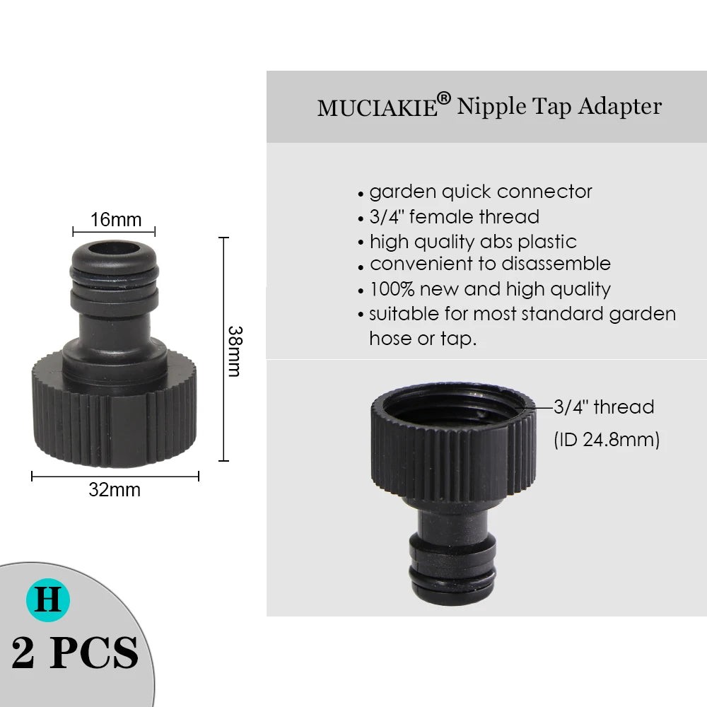 MUCIAKIE Variety Style Garden Tap 1/2" 3/4" Male Female Thread Nipple Joint 1/4" Hose Quick Connector Irrigation Water Splitters