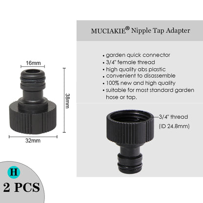 MUCIAKIE Variety Style Garden Tap 1/2" 3/4" Male Female Thread Nipple Joint 1/4" Hose Quick Connector Irrigation Water Splitters