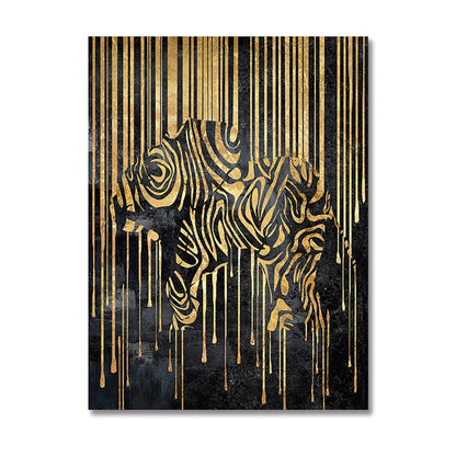 Abstract Gold Line Zebra Canvas Painting Plant Tiger Giraffe Leopard Poster Wall Pictures for Living Room Interior Home Decor