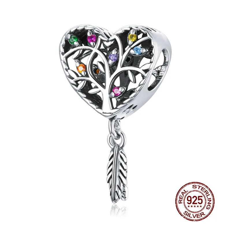 WOSTU 925 Sterling Silver Animal Cat Charm Pendant Heart Family Ladybug Bee Beads Fit Original Bracelet DIY Jewelry for Women