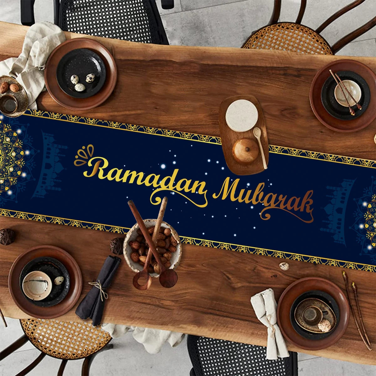 Ramadan Decor Table Runner EID Mubarak Decoration 2024 for Home Tablecloth Ramadan Kareem Islamic Muslim Party Eid Al Adha