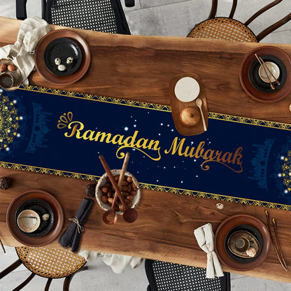 Ramadan Decor Table Runner EID Mubarak Decoration 2024 for Home Tablecloth Ramadan Kareem Islamic Muslim Party Eid Al Adha
