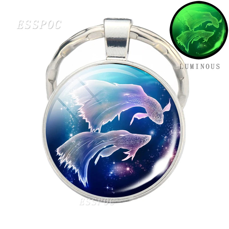 Luminous 12 Zodiac Signs Keychain Constellation Key Chain Leo Libra Virgo Sagittarius Zodiac Jewelry Birthday