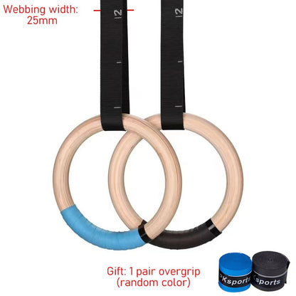 1 Pair Wood Gymnastics Rings With Adjustable Straps GYM Ring for Kids
