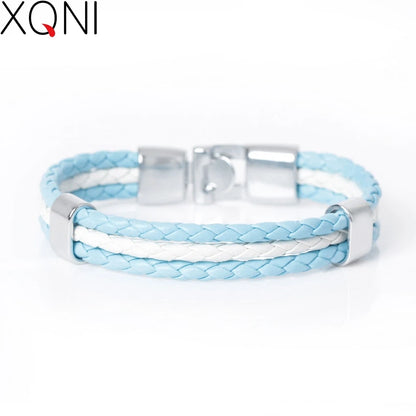 XQNI Fashion National Spain Flag ID Leather Bracelet Trendy Braided Surfer Bandage Charm Sporty Bracelets for Men Women Bangles