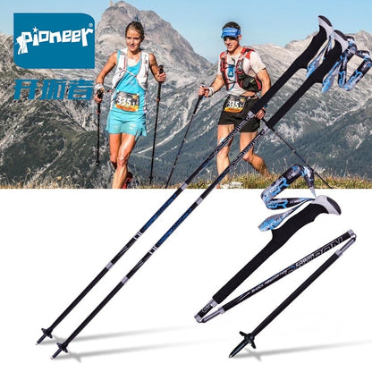 2 Pcs/Pair Portable Collapsible Carbon Fiber Trekking Poles Quick Lock Compact Folding Walking Stick Tourism Trail Running