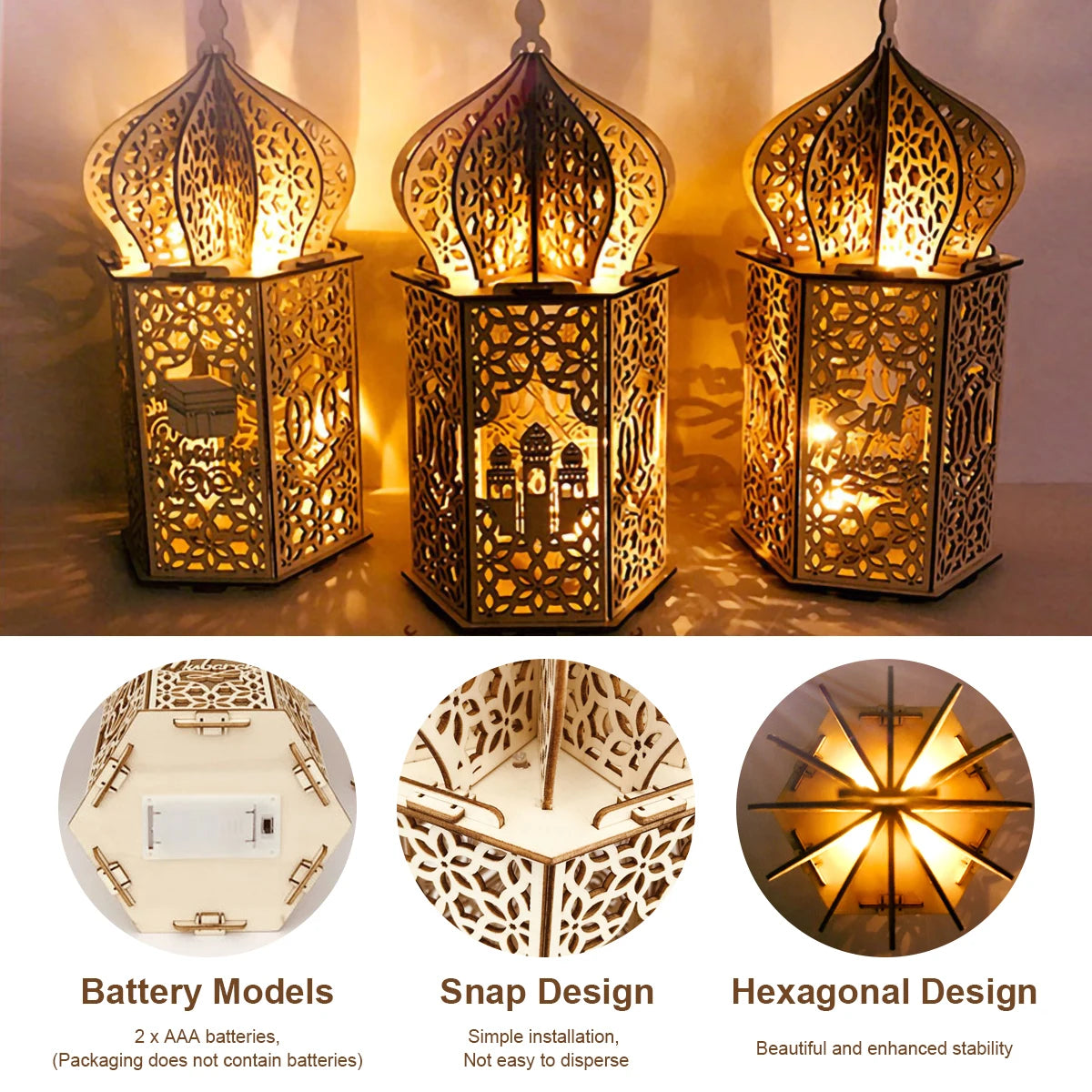 Wooden Palace Ornament Ramadan Decoration for Home 2024 Aid Eid Mubarak Ramadan Kareem Islamic Muslim Festival Party Decor