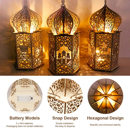 Wooden Palace Ornament Ramadan Decoration for Home 2024 Aid Eid Mubarak Ramadan Kareem Islamic Muslim Festival Party Decor
