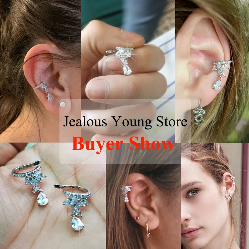 Fashion Drop Water Clip Earrings Jewelry Zirconia Crystal Jackets Jewelry Cuff Earrings for Women Boucle d'Oreille Aros AE230