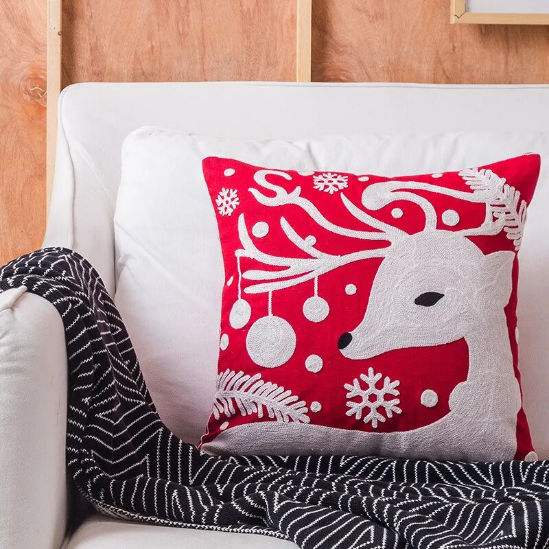 2023 Christmas Pillowcases Embroidered Cushion Cover Cotton Canvas Pillow Case C