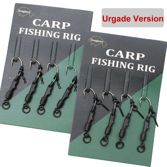 4PCS Carp Rig  Coated Barbed Carp Fishing Hook Ready Tied Ronnie Rig Hook Links Hair Combi Chod Rig 4 6 8