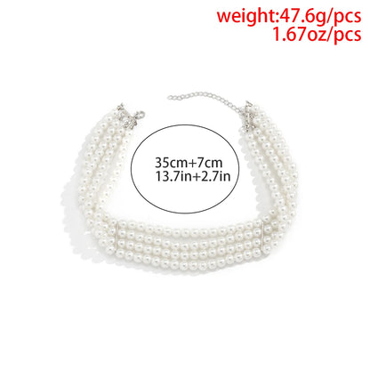 Ingemark Fashion Multilayer White Imitation-Pearl Choker With Metal Slice Fixation Wide Bib Necklace Jewelry for Charm Women