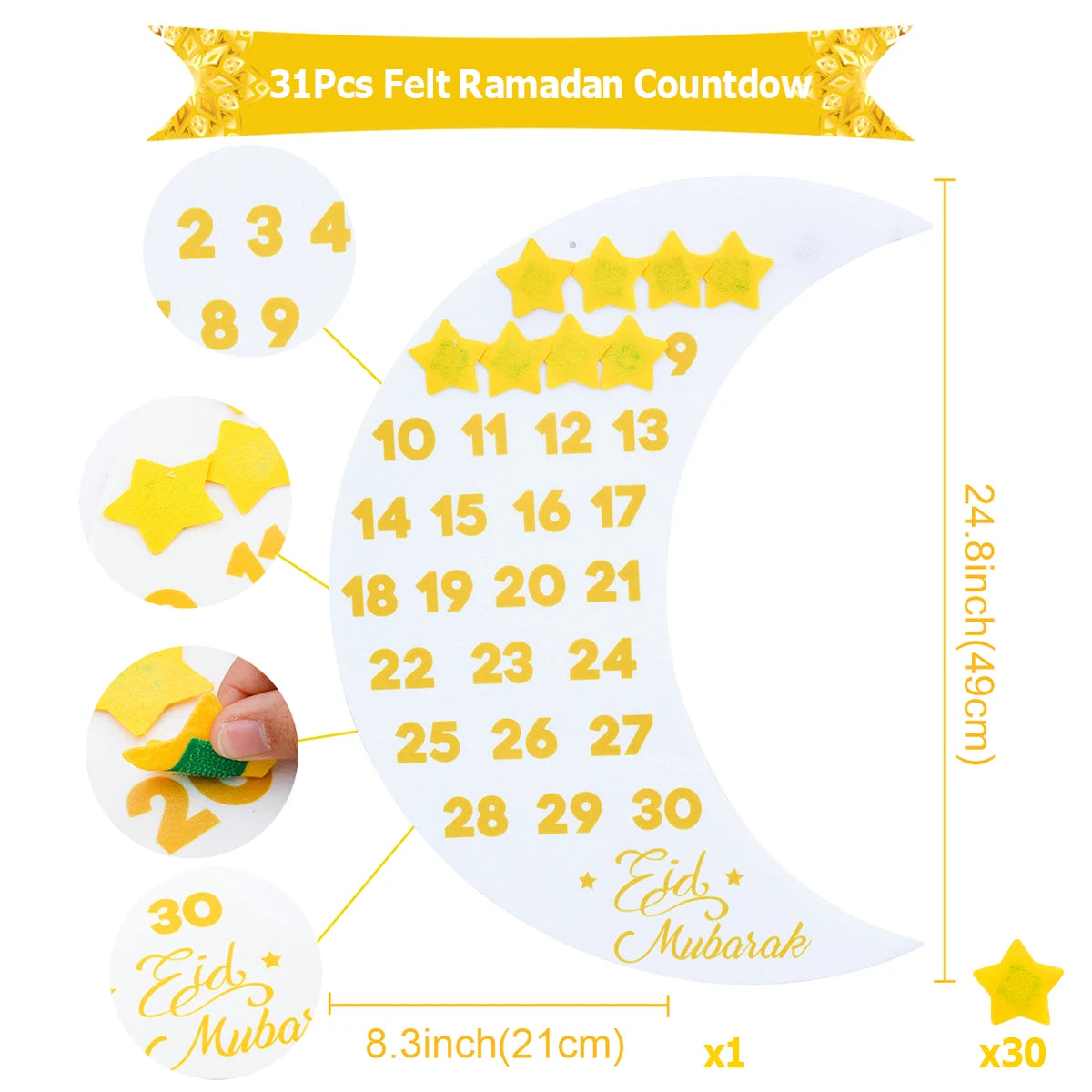 Ramadan Countdown Felt Calendar Eid Mubarak Decorations for Home Islamic Muslim Party Decor Ramadan Kareem Eid Al Adha Kid