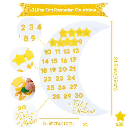 Ramadan Countdown Felt Calendar Eid Mubarak Decorations for Home Islamic Muslim Party Decor Ramadan Kareem Eid Al Adha Kid