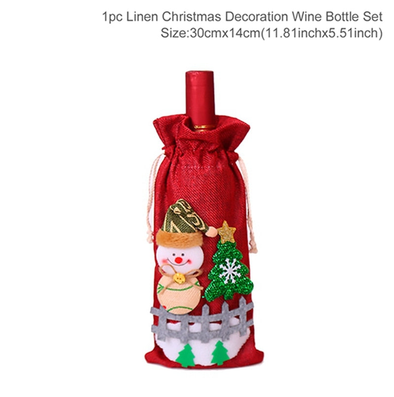 Christmas Wine Bottle Cover Merry Christmas Decor for Home 2023 Navidad Noel Christmas Ornaments Xmas Happy New Year 2024