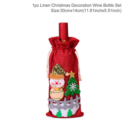 Christmas Wine Bottle Cover Merry Christmas Decor for Home 2023 Navidad Noel Christmas Ornaments Xmas Happy New Year 2024