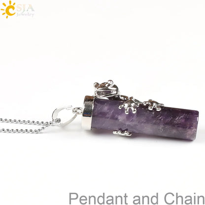 CSJA Pink Quartz Gem Power Statement Necklace Male Female Jewelry Natural Gem Stone Pendant Lovely Frog Jewellery E184