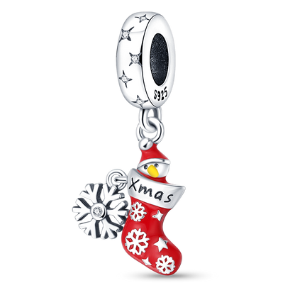 Christmas Plata De Ley 925 New in Red Socks Santa Charm Christmas Tree Beads for Pandora 925 Bracelet Necklace Christmas Jewelry