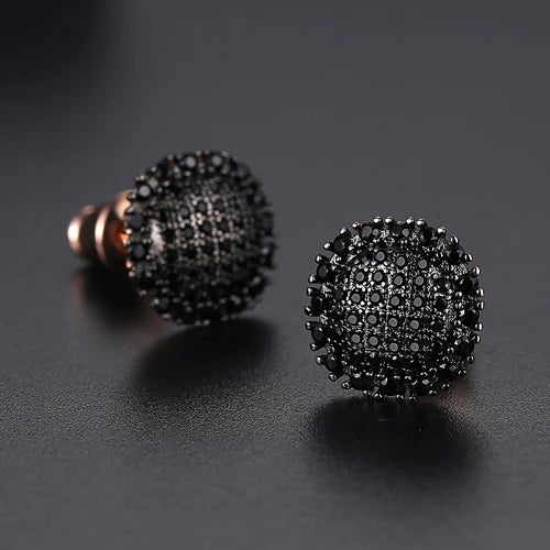 LUOTEEMI Elegant Small Hip Hop Round Stud Earrings for Women Korean Style AAA Black/White Cubic Zircon Fashion Jewelry for Men