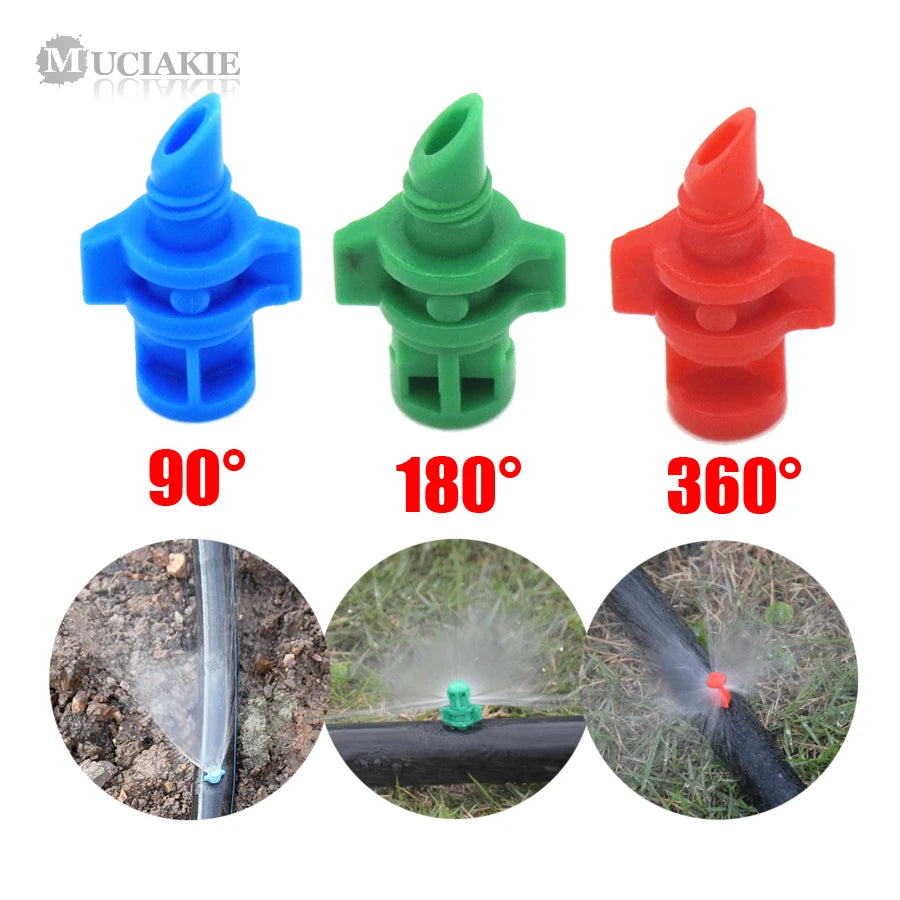 MUCIAKIE 60pcs/Pack 90 180 360 Degree Refraction Nozzle Garden Irrigation for Plant Spray Nozzle Mist Sprayer Irrigation Fitting