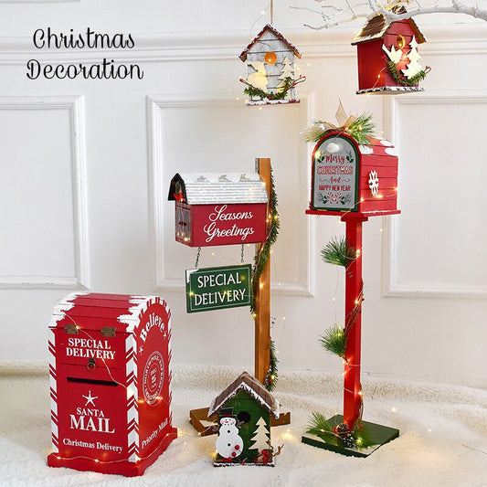 Christmas Decor Floor Letterbox Postbox Home Outdoor Wood Christmas Party Decora