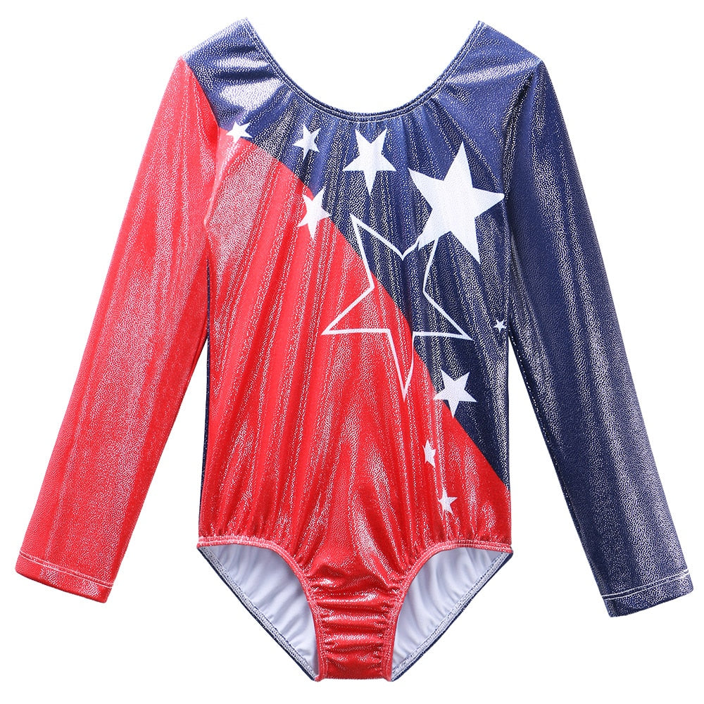 BAOHULU Long Sleeve Girls Gymnastics Leotard Sparkle Children Ballet Leotard
