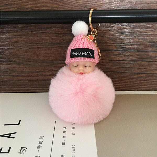 1PCS Cute Cartoon Doll Keychain Fur Ball Plush KeyChain Keyring Women Handbag Car Key Holder Bag Pendant Toys for Kids