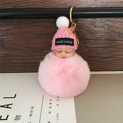 1PCS Cute Cartoon Doll Keychain Fur Ball Plush KeyChain Keyring Women Handbag Car Key Holder Bag Pendant Toys for Kids